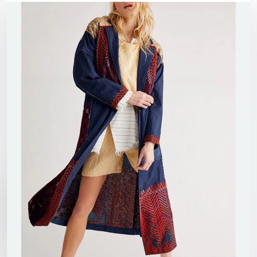 Free People Indigo dreams embroidered trench coat